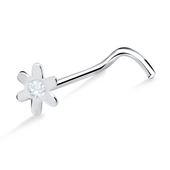 Stone Flower Shaped Silver Curved Nose Stud NSKB-373